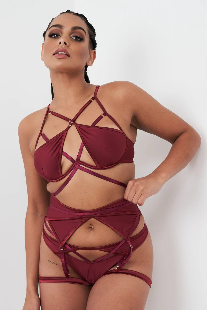Lunalae Intimates Lauren Strappy Cut Out Adjustable Bra - Recycled Wine - Image 4