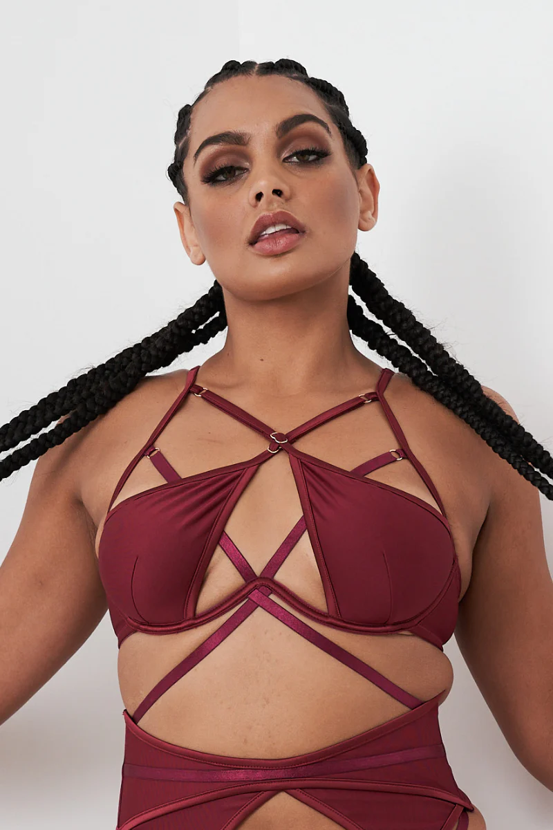 Lunalae Intimates Lauren Strappy Cut Out Adjustable Bra - Recycled Wine - Image 5