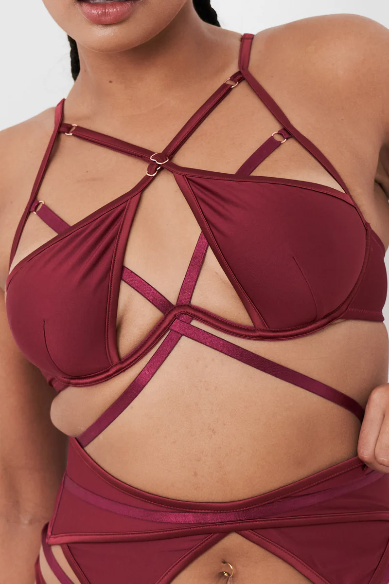 Lunalae Intimates Lauren Strappy Cut Out Adjustable Bra - Recycled Wine - Image 6