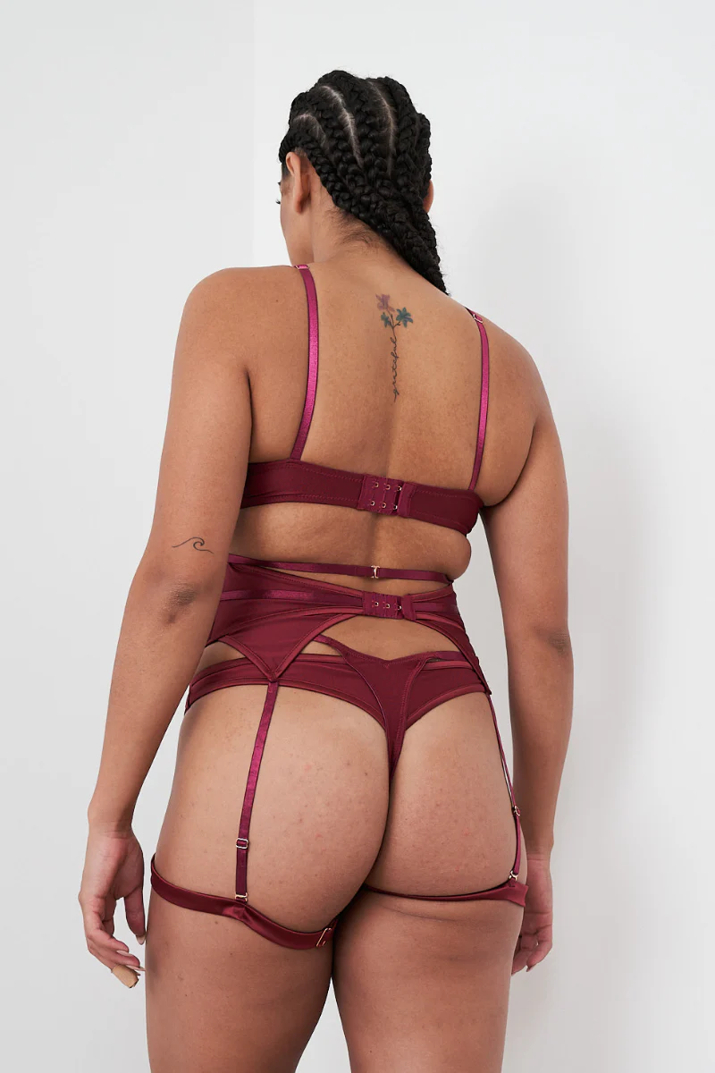 Lunalae Intimates Lauren G-String Strappy Cut Out Bottoms - Recycled Wine - Image 2
