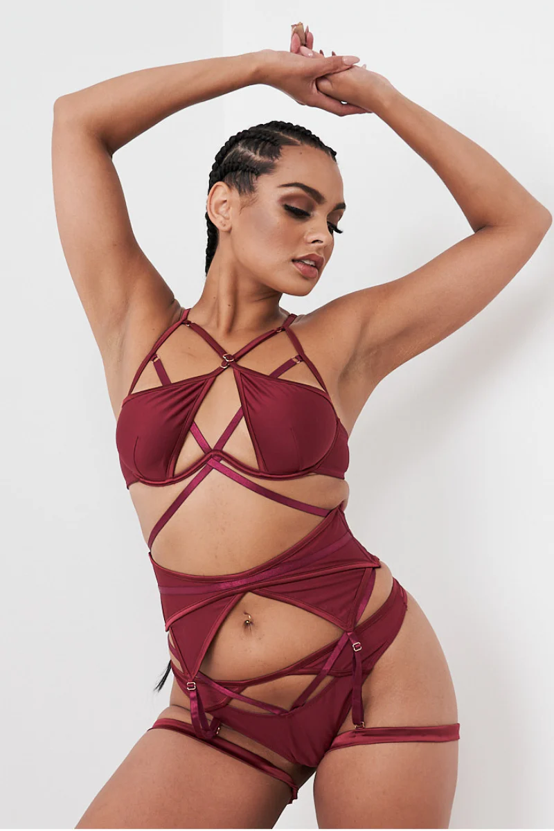Lunalae Intimates Lauren G-String Strappy Cut Out Bottoms - Recycled Wine - Image 6