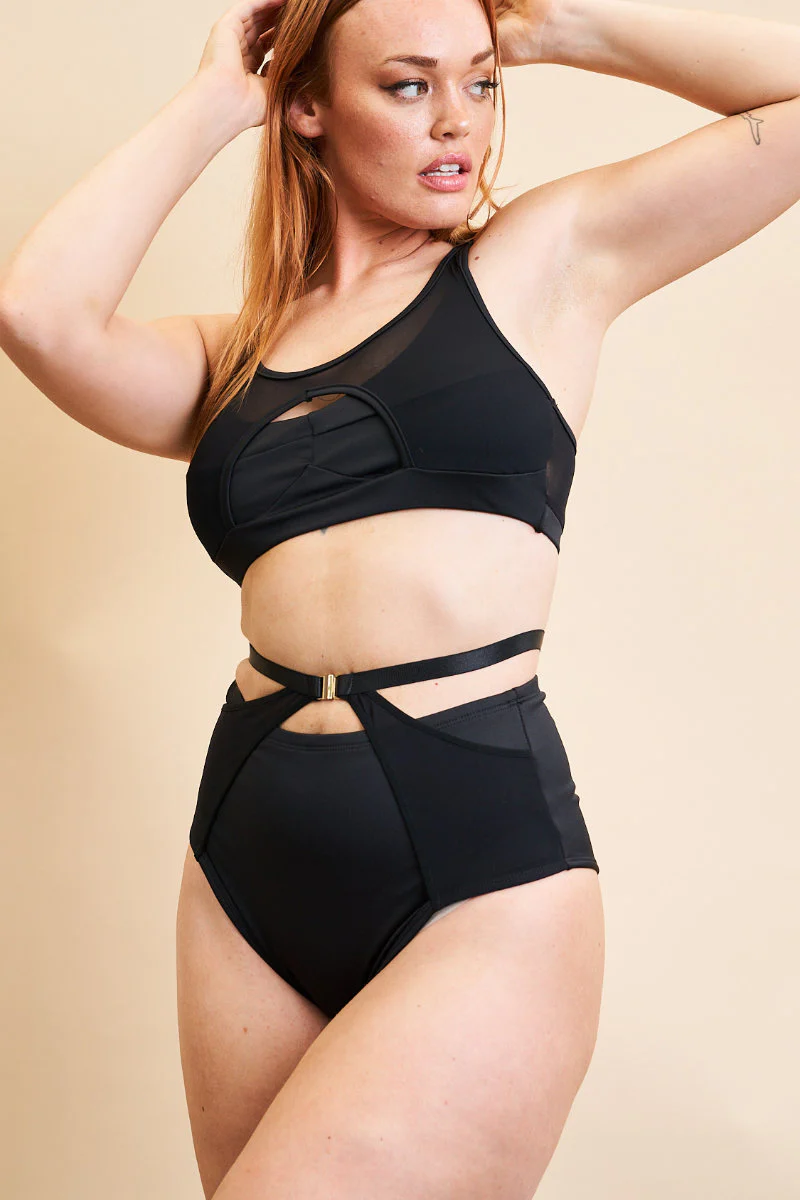 Lunalae Loretta Cut Out High Waisted Bottoms - Recycled Black - Image 3