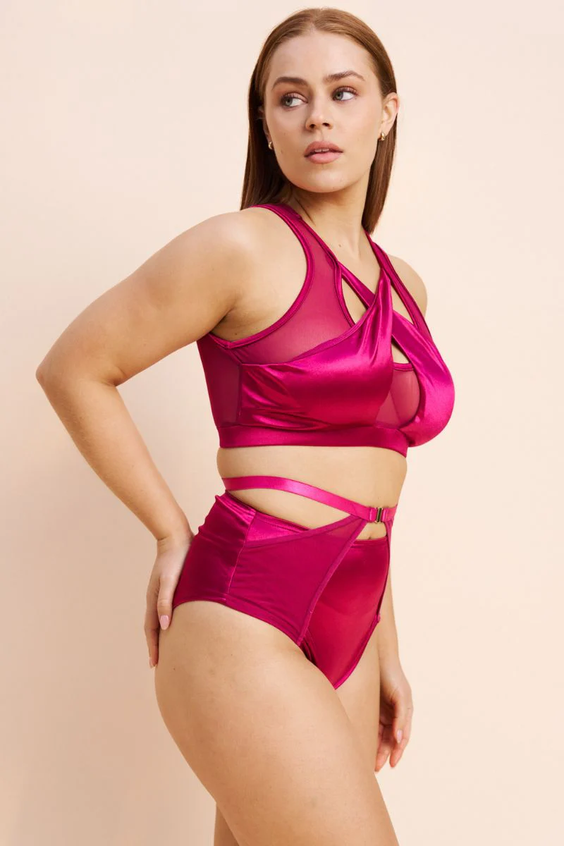 Lunalae Katherine Cross Over Top - Satin Magenta - Image 3