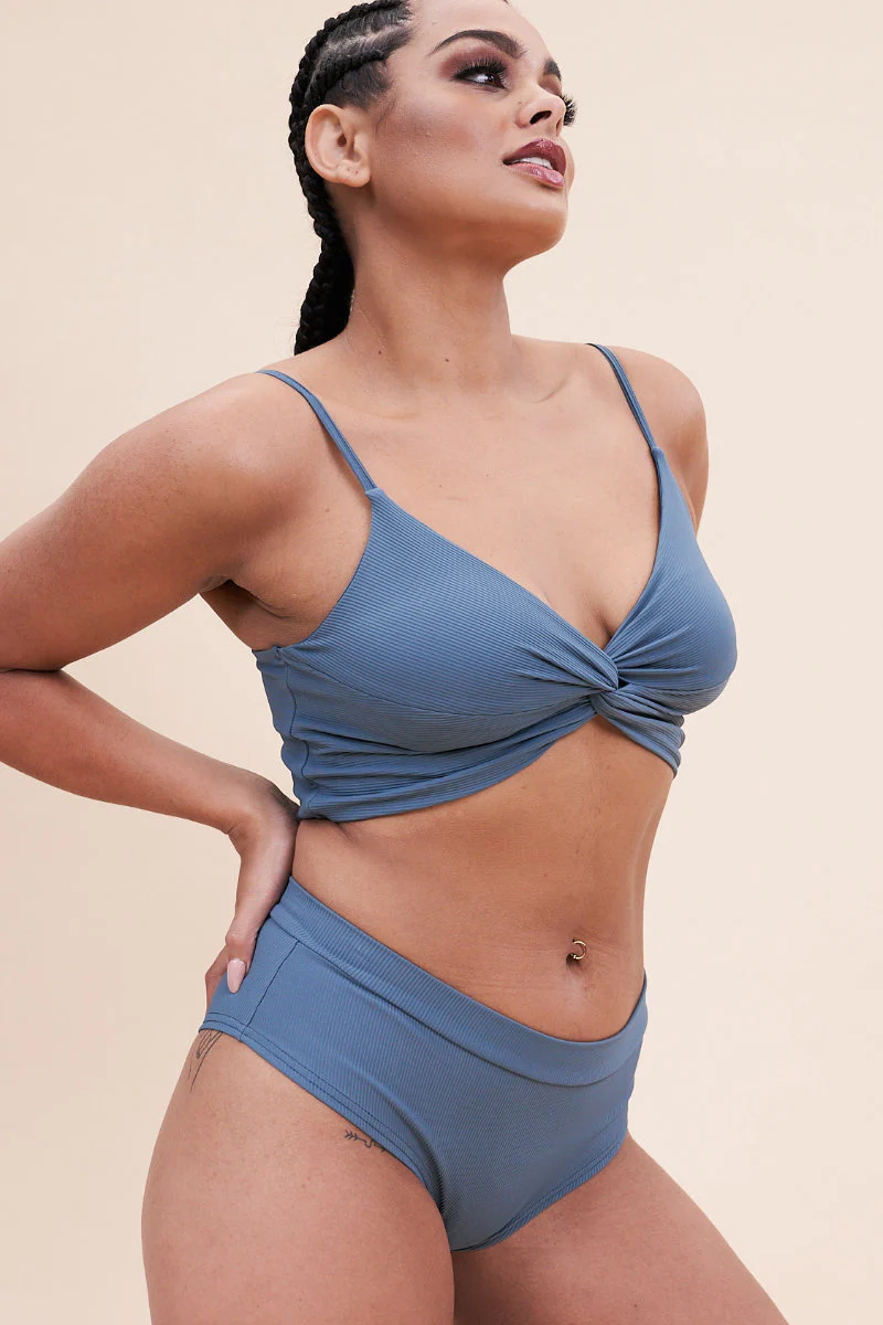 Lunalae Low Waist Shorts - Ribbed Steel Blue - Image 3