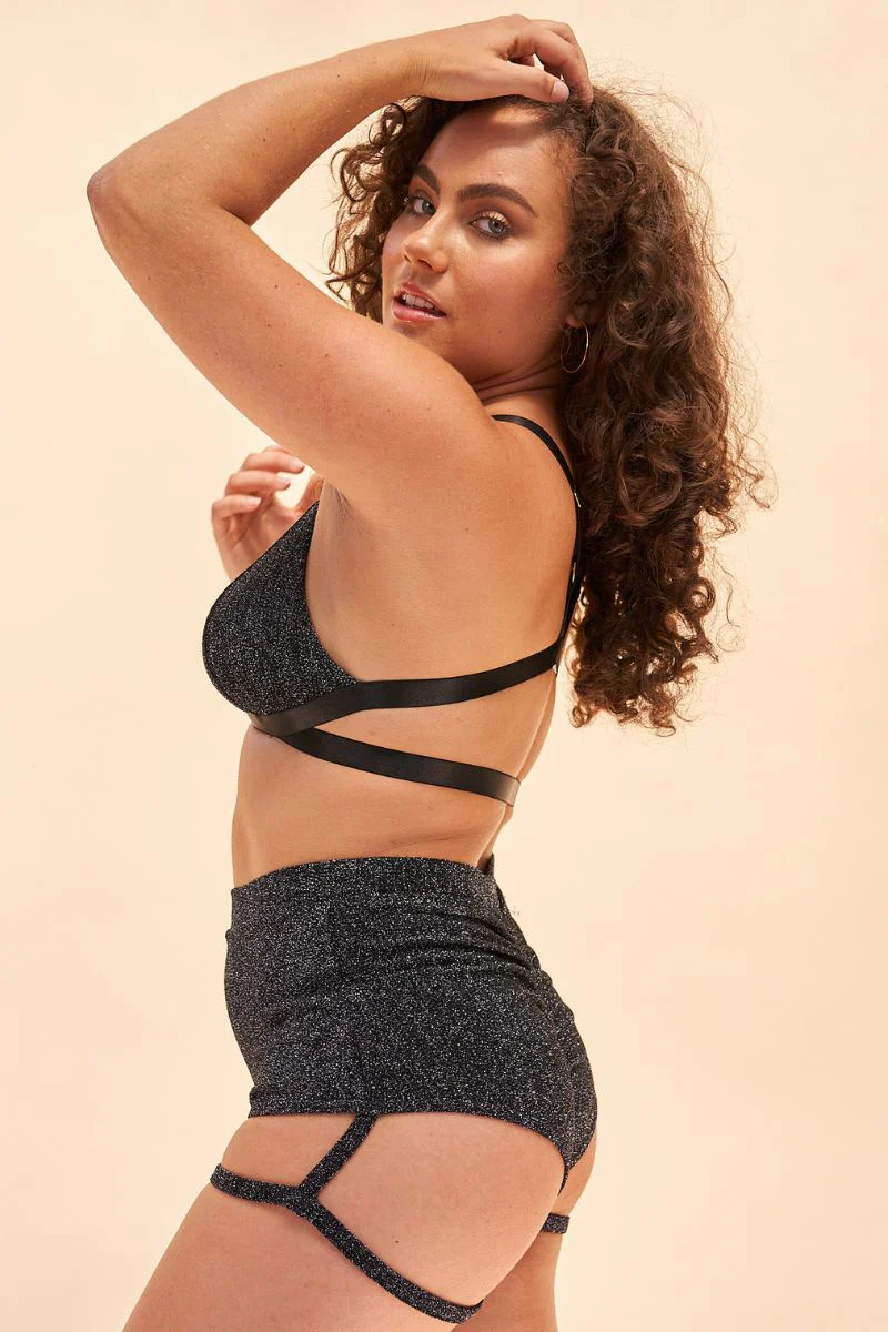 Lunalae Lure You High Waisted Garter Shorts - Crystal Black - Image 4