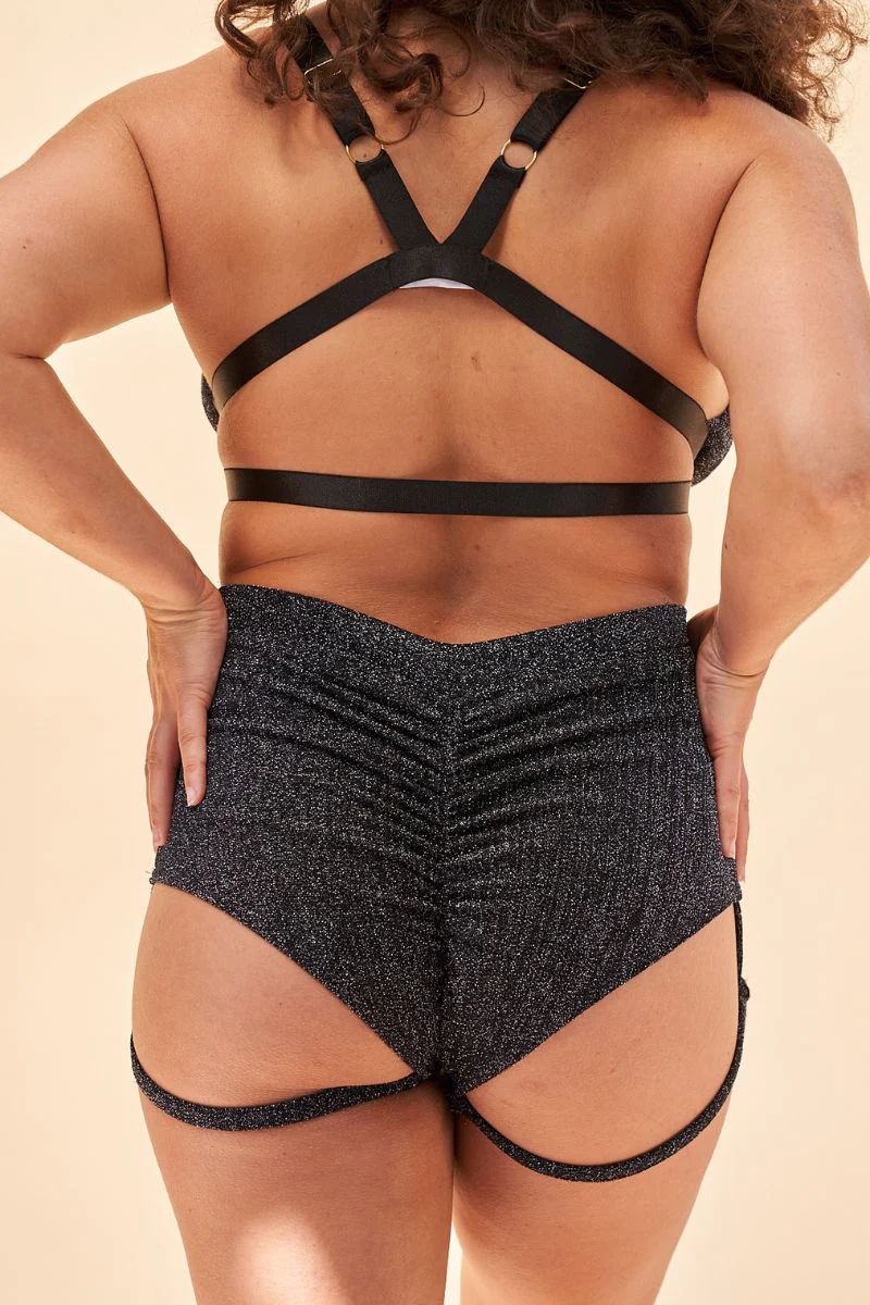 Lunalae Lure You High Waisted Garter Shorts - Crystal Black - Image 7