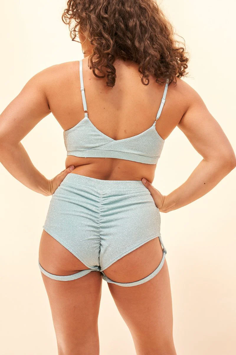 Lunalae Lure You High Waisted Garter Shorts - Crystal Blue - Image 2