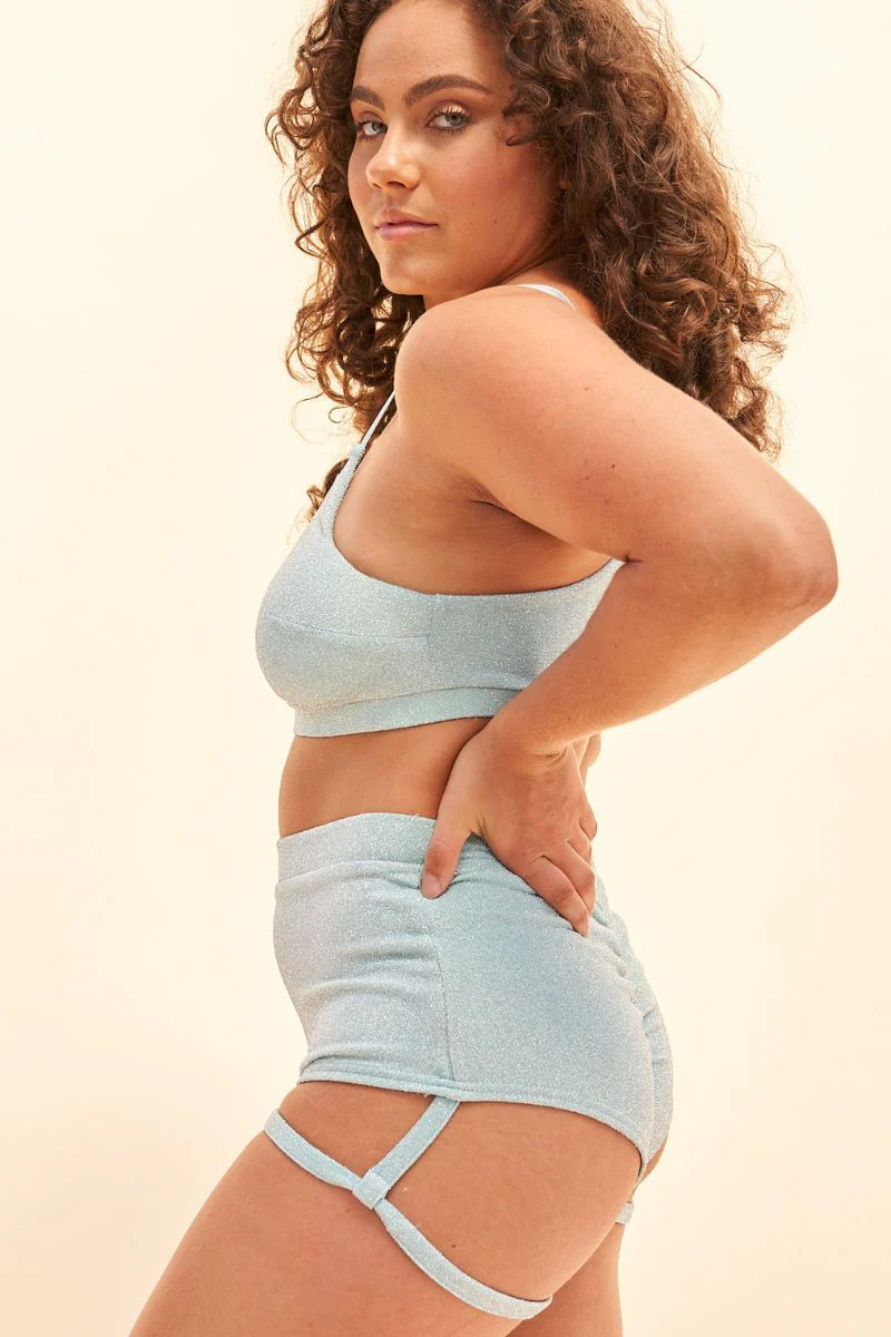 Lunalae Lure You High Waisted Garter Shorts - Crystal Blue - Image 4