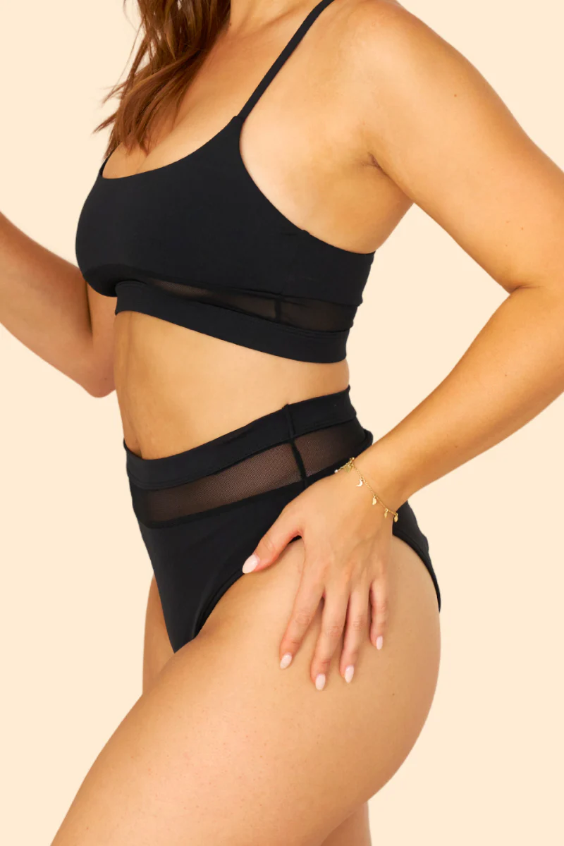 Lunalae Maeve Mesh Cut Out High Waist Bottoms - Black - Image 3