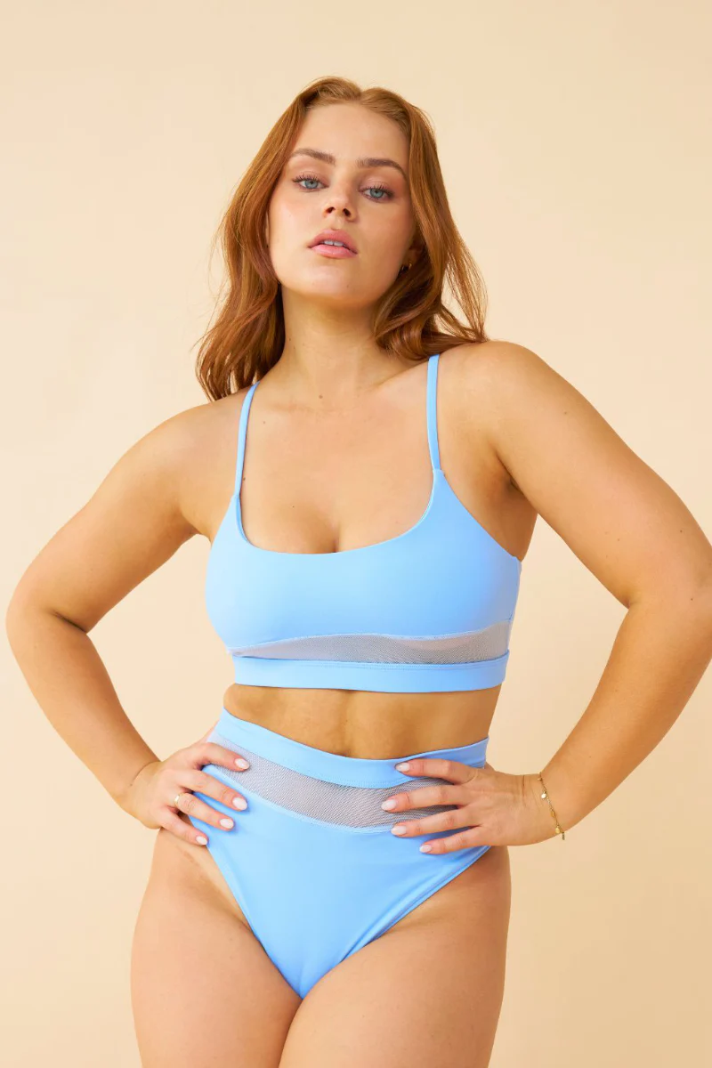 Lunalae Maeve Mesh Cut Out High Waist Bottoms - Sky Blue - Image 5