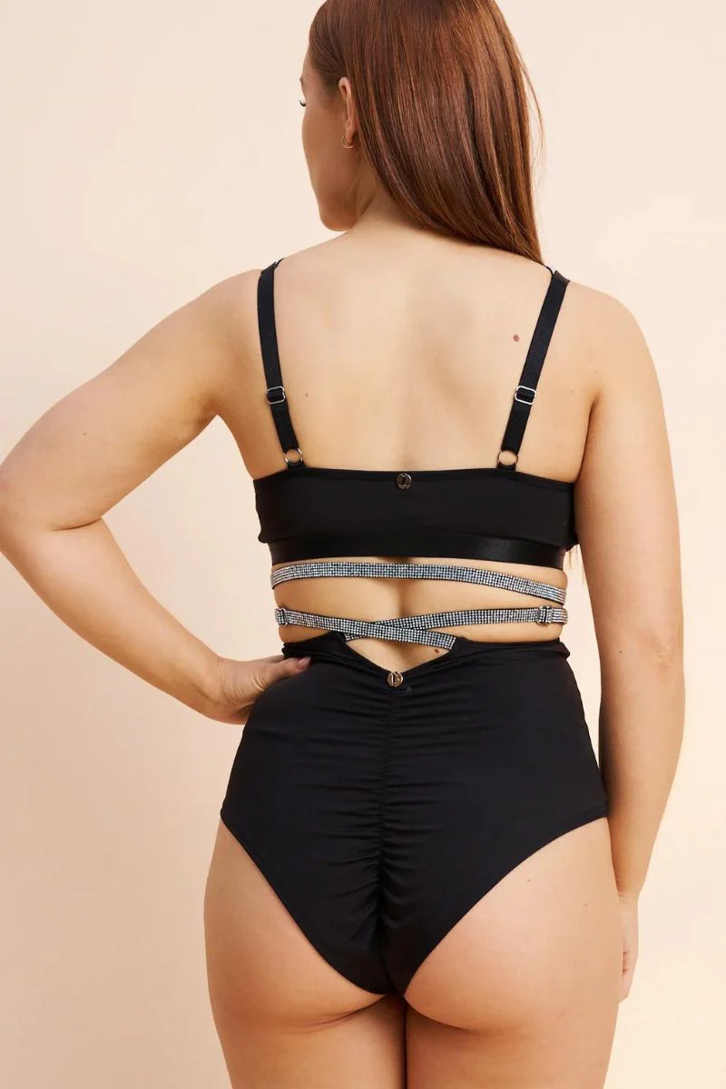 Lunalae Riley Diamante High Waist Bottoms - Black - Image 2