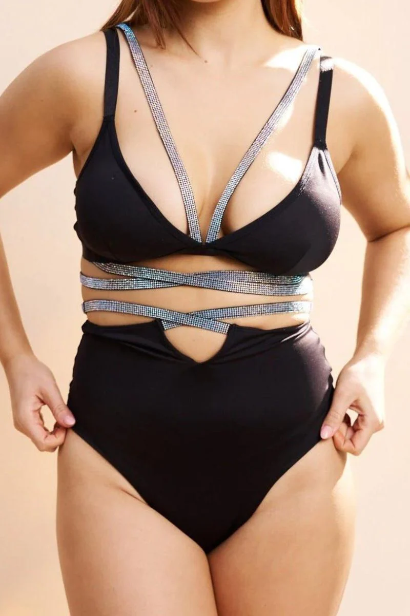 Lunalae Riley Diamante High Waist Bottoms - Black - Image 3