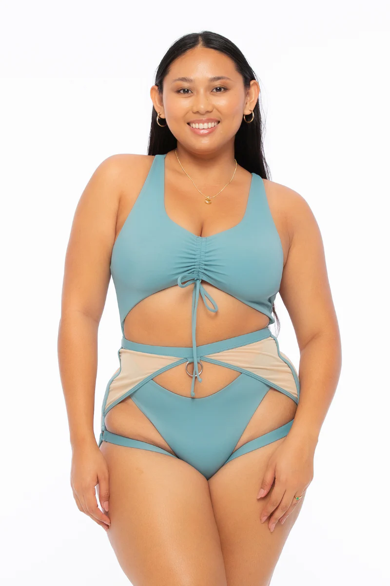 Nona Perkasa Hotline Garter Belt - Stone Blue/Sand