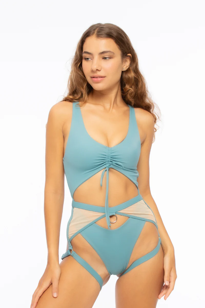 Nona Perkasa Hotline Garter Belt - Stone Blue/Sand - Image 5