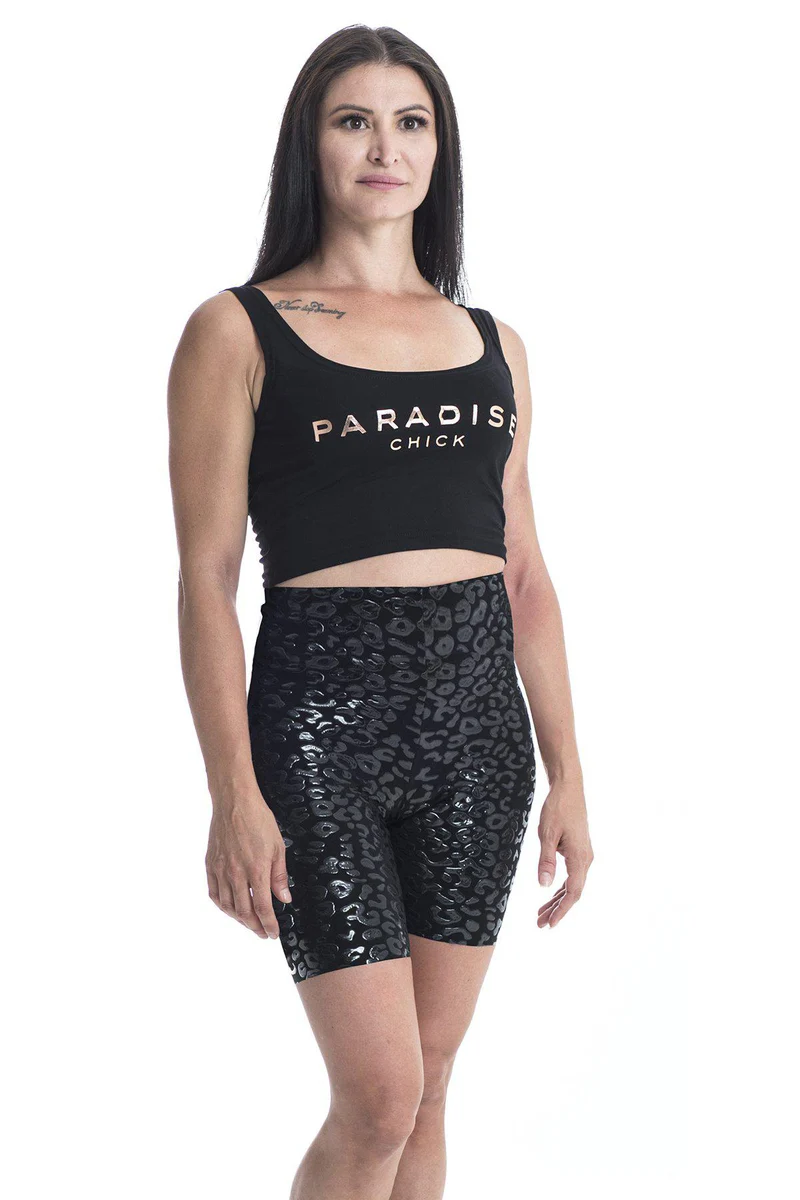 Paradise Chick Superhero Ultra Grip Biker Shorts - Black Leopard - Image 3