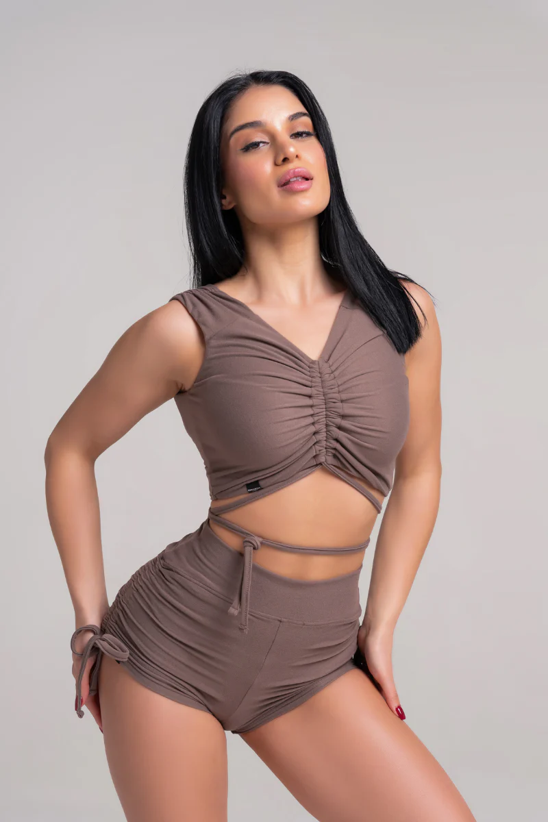 Paradise Chick Supreme Butter Soft Drawstring Shorts - Chocolate - Image 2