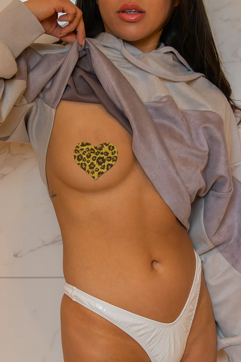 Pastease Cheetah Heart Nipple Pasties - Glittering Gold