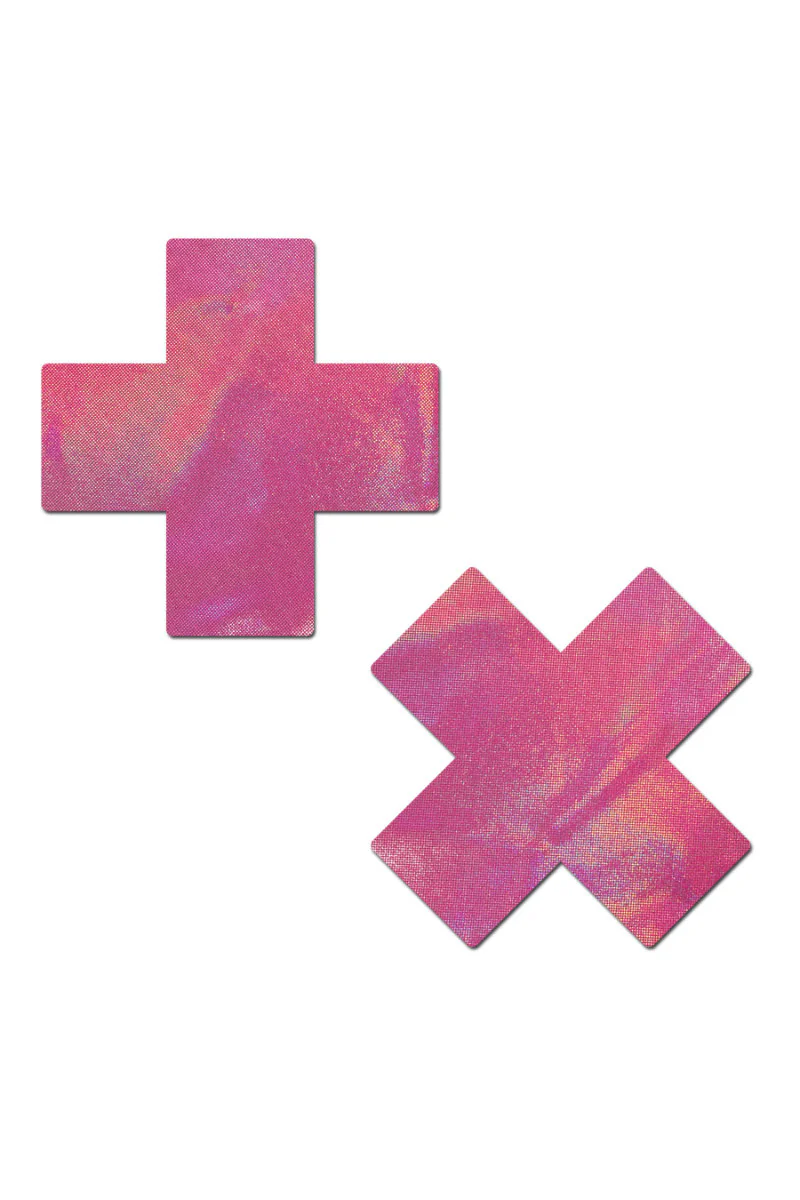 Pastease Cross Nipple Pasties - Holographic Bubblegum Pink - Image 3