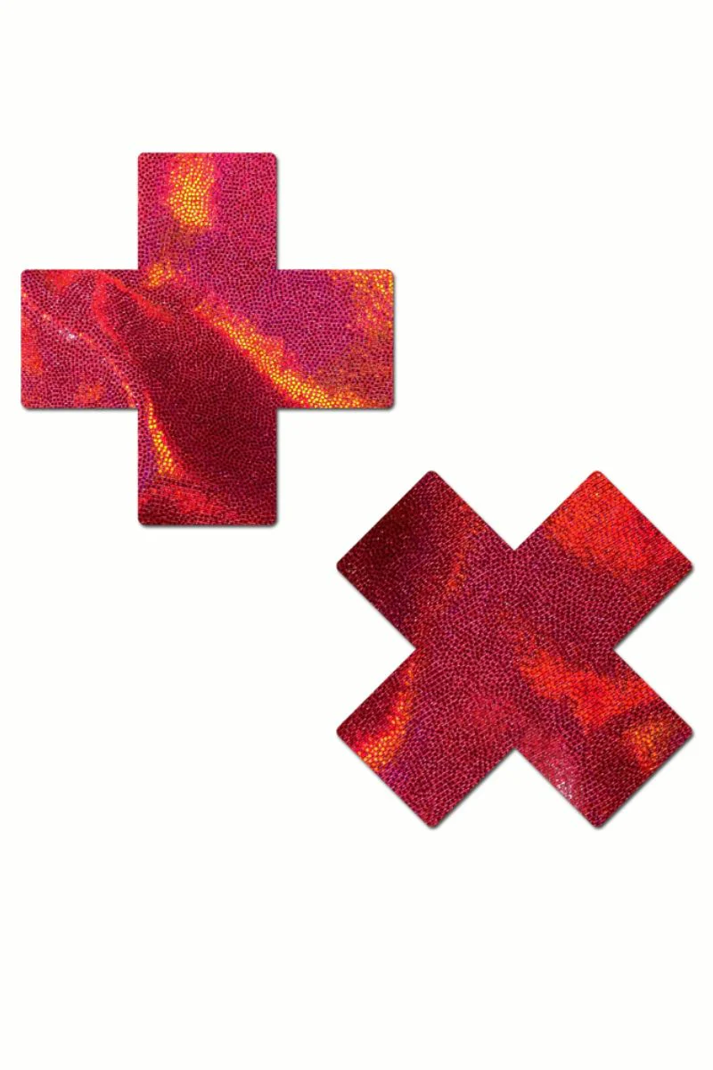 Pastease Cross Nipple Pasties - Liquid Red - Image 2