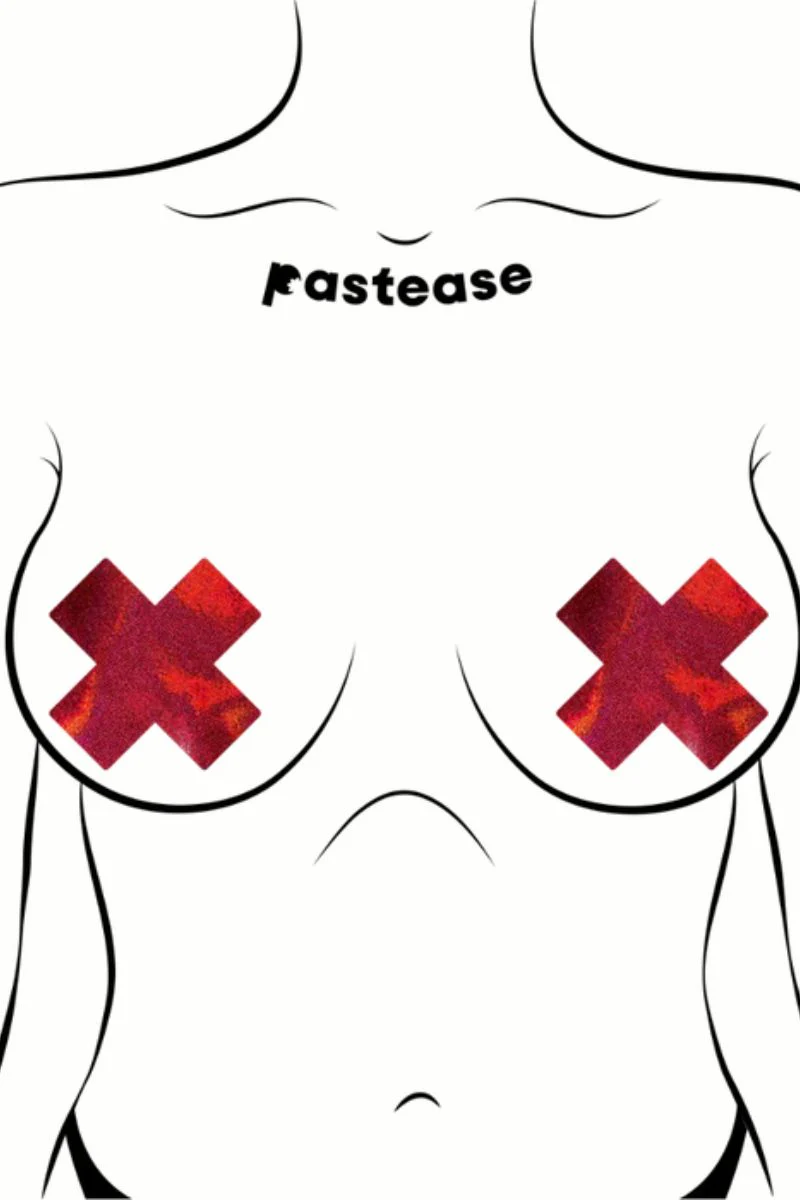 Pastease Cross Nipple Pasties - Liquid Red - Image 4