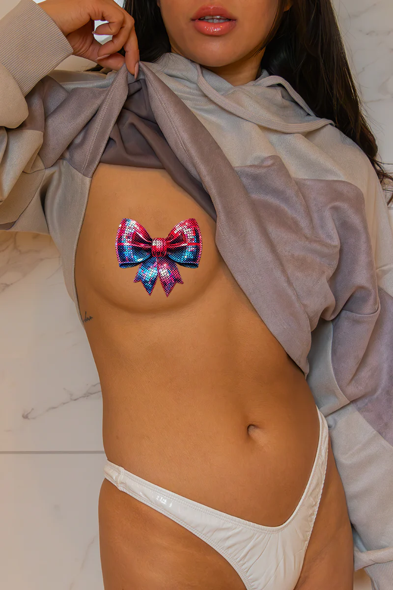 Pastease Disco Ball Bow Nipple Pasties - Sparkling Pink