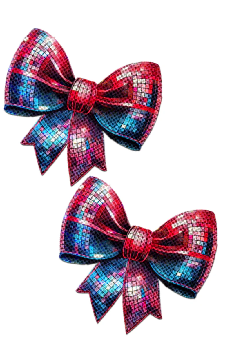 Pastease Disco Ball Bow Nipple Pasties - Sparkling Pink - Image 2