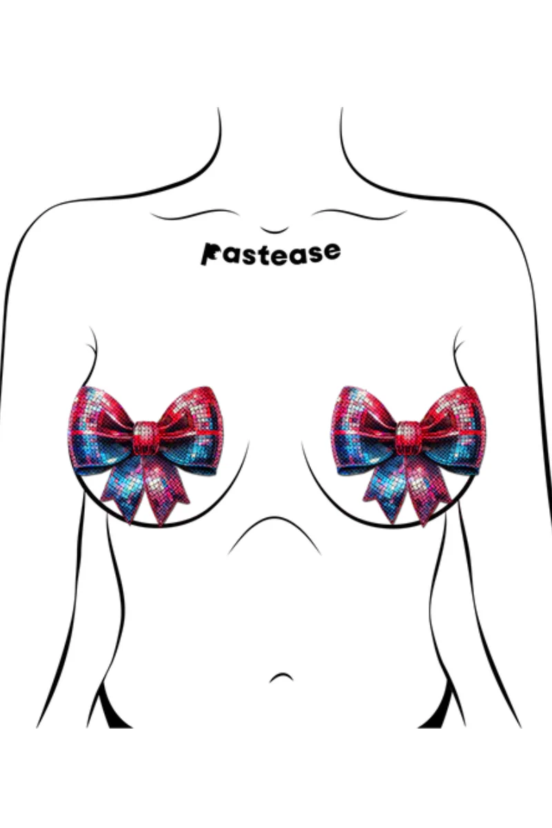 Pastease Disco Ball Bow Nipple Pasties - Sparkling Pink - Image 4