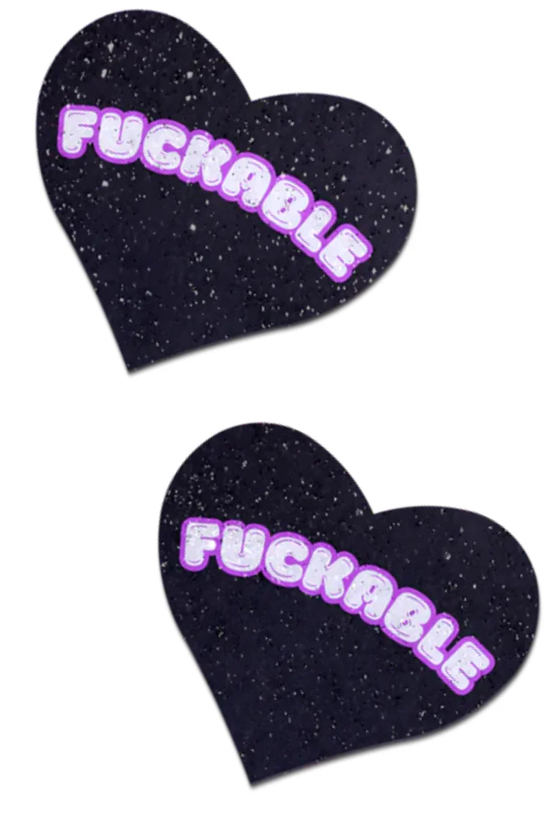 Pastease F*CKABLE Heart Nipple Pasties - Black Glittering Velvet - Image 2