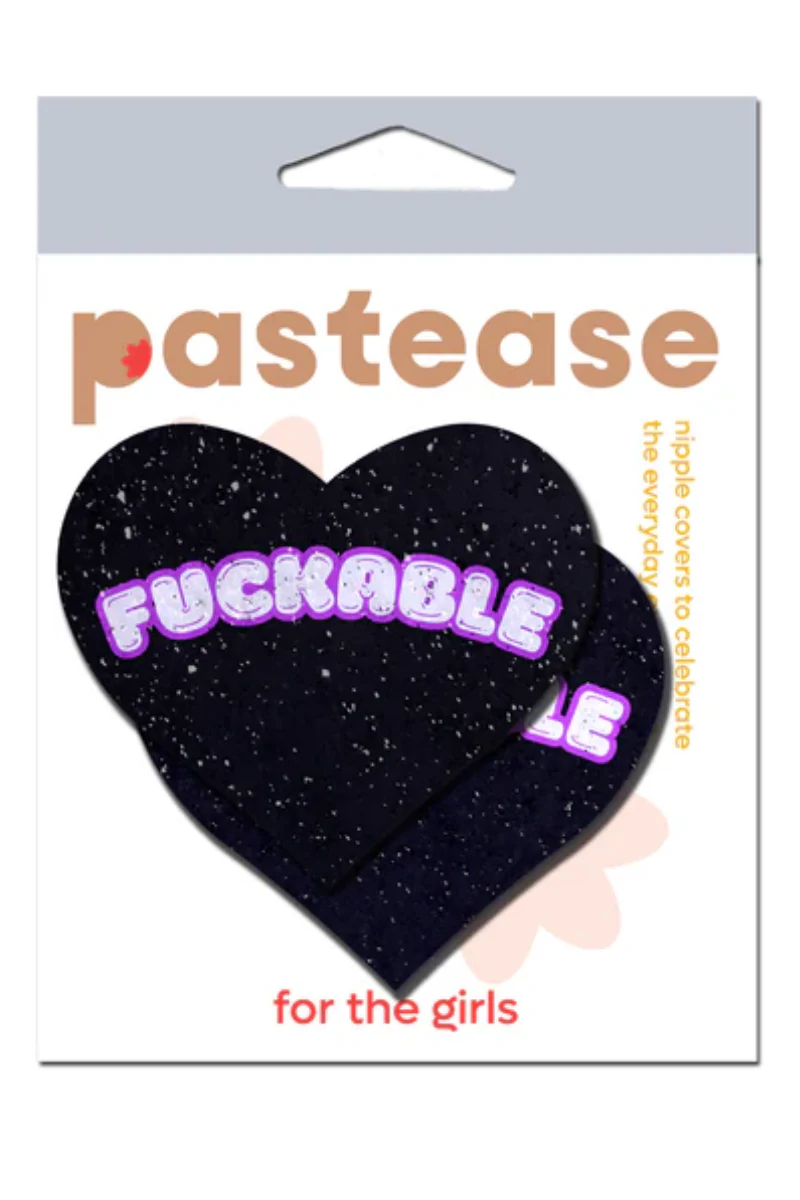Pastease F*CKABLE Heart Nipple Pasties - Black Glittering Velvet - Image 3