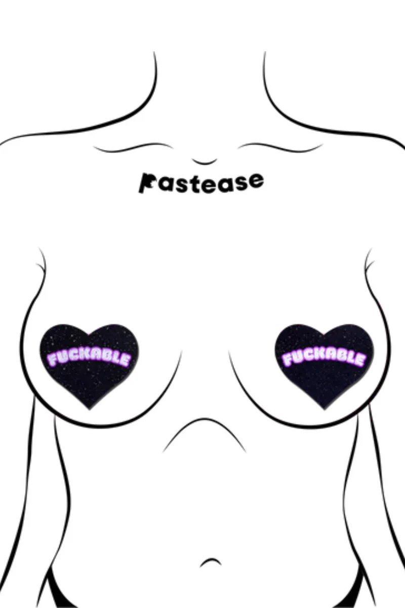 Pastease F*CKABLE Heart Nipple Pasties - Black Glittering Velvet - Image 4