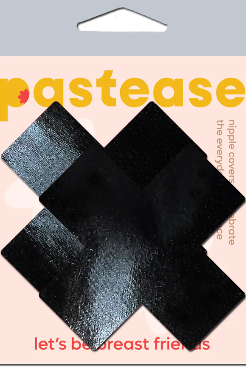 Pastease Faux Latex Pleather Vinyl Cross Nipple Pasties - Black - Image 3
