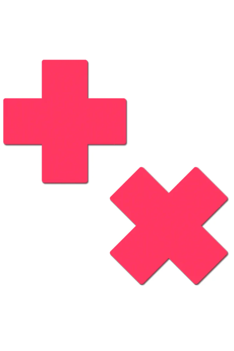 Pastease Glow in the Dark Cross Nipple Pasties - Neon Pink - Image 2