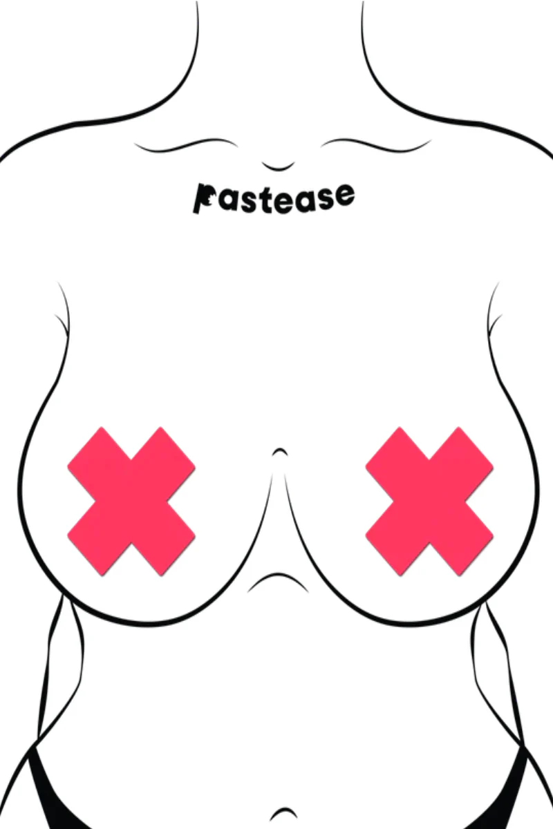 Pastease Glow in the Dark Cross Nipple Pasties - Neon Pink - Image 3