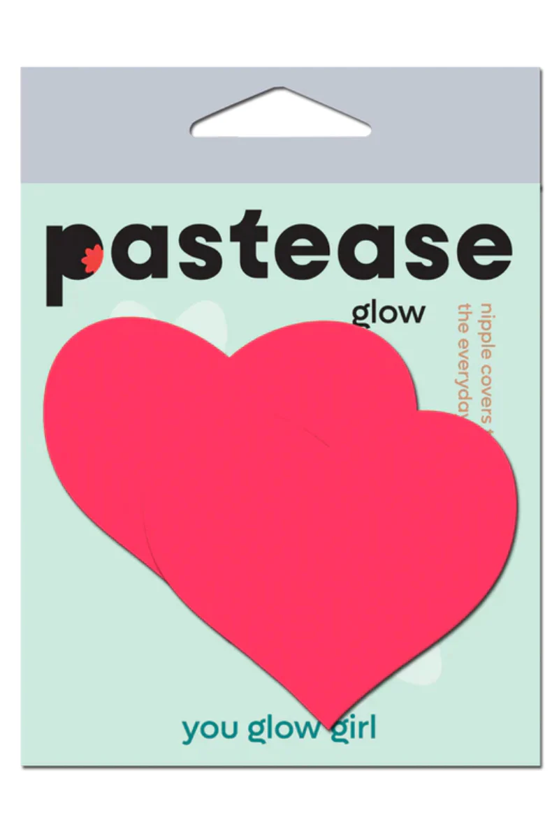 Pastease Glow in the Dark Heart Nipple Pasties - Neon Pink - Image 4