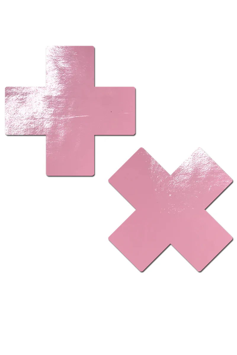 Pastease Faux Latex Pleather Vinyl Cross Nipple Pasties - Baby Pink - Image 2