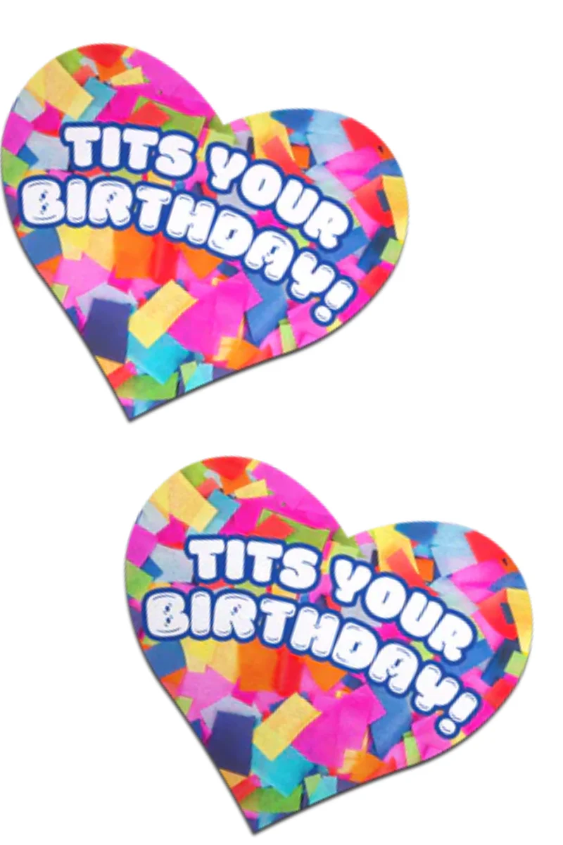 Pastease Tits Your Birthday! Heart Nipple Pasties - Confetti - Image 2