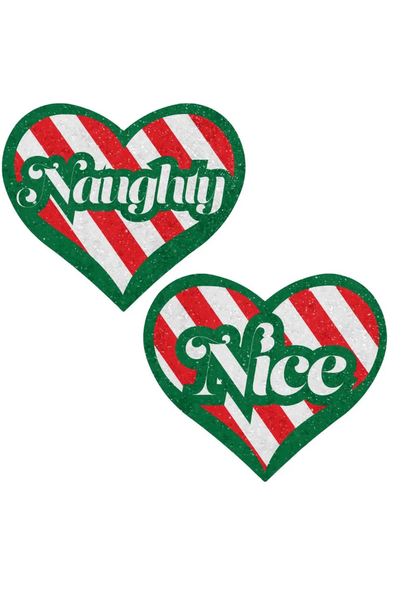 Pastease Velvet Naughty and Nice Heart Nipple Pasties - Red/Green - Image 3