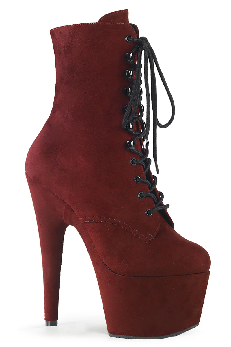 Pleaser USA Adore-1020FS Faux Suede 7inch Boots - Burgundy