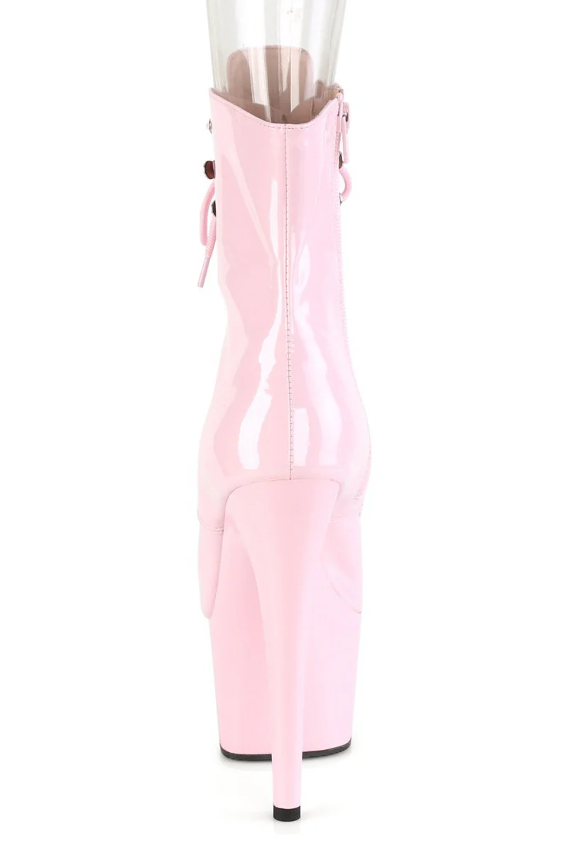Pleaser USA Adore-1021 7inch Peep toe Boots - Patent Baby Pink - Image 3