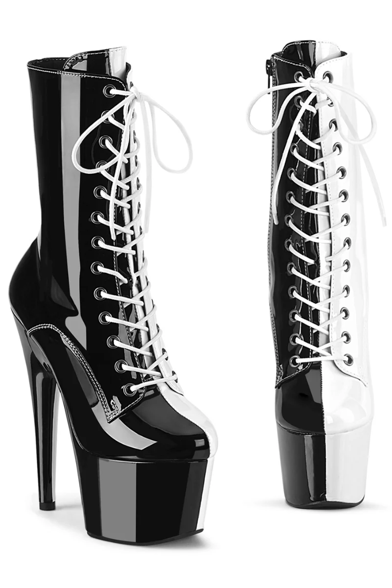 Pleaser USA Adore-1040TT 7inch Boots - Patent Black/White