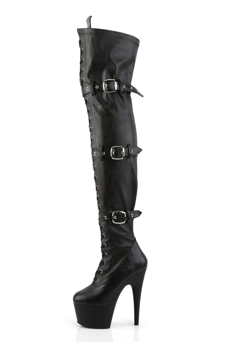 Pleaser USA Adore-3028 7inch Thigh High Boots - Matte Black - Image 4