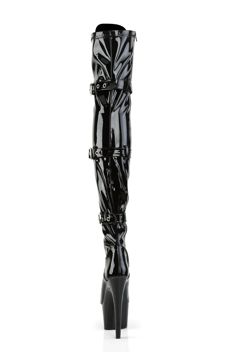 Pleaser USA Adore-3028 7inch Thigh High Boots - Patent Black - Image 4
