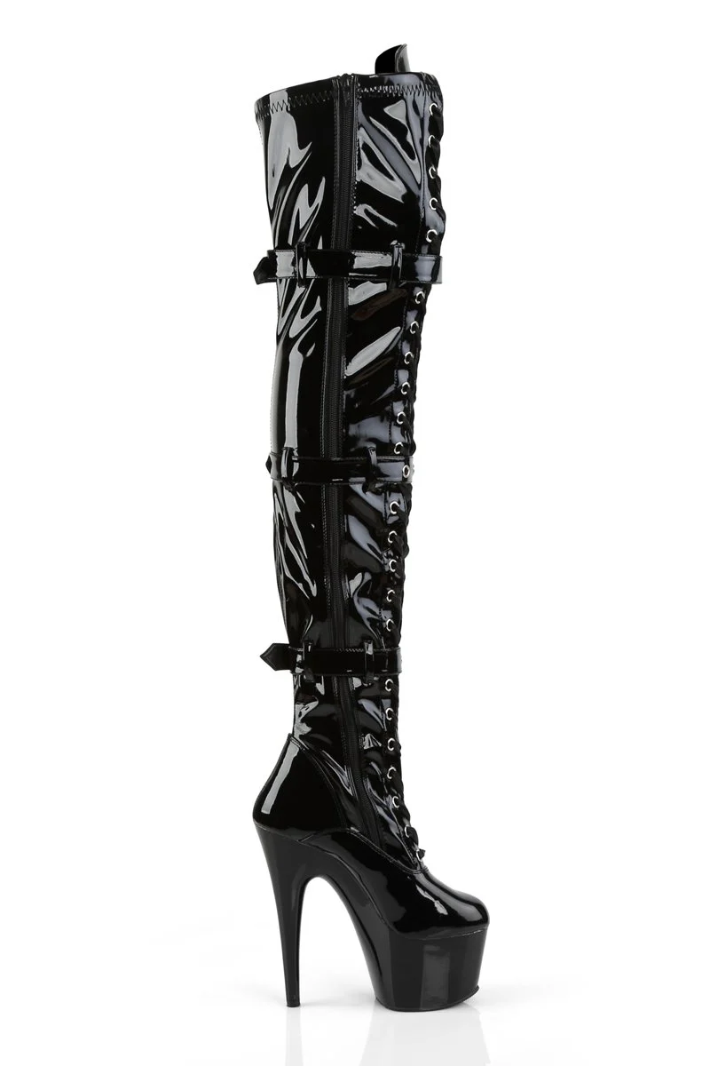 Pleaser USA Adore-3028 7inch Thigh High Boots - Patent Black - Image 5