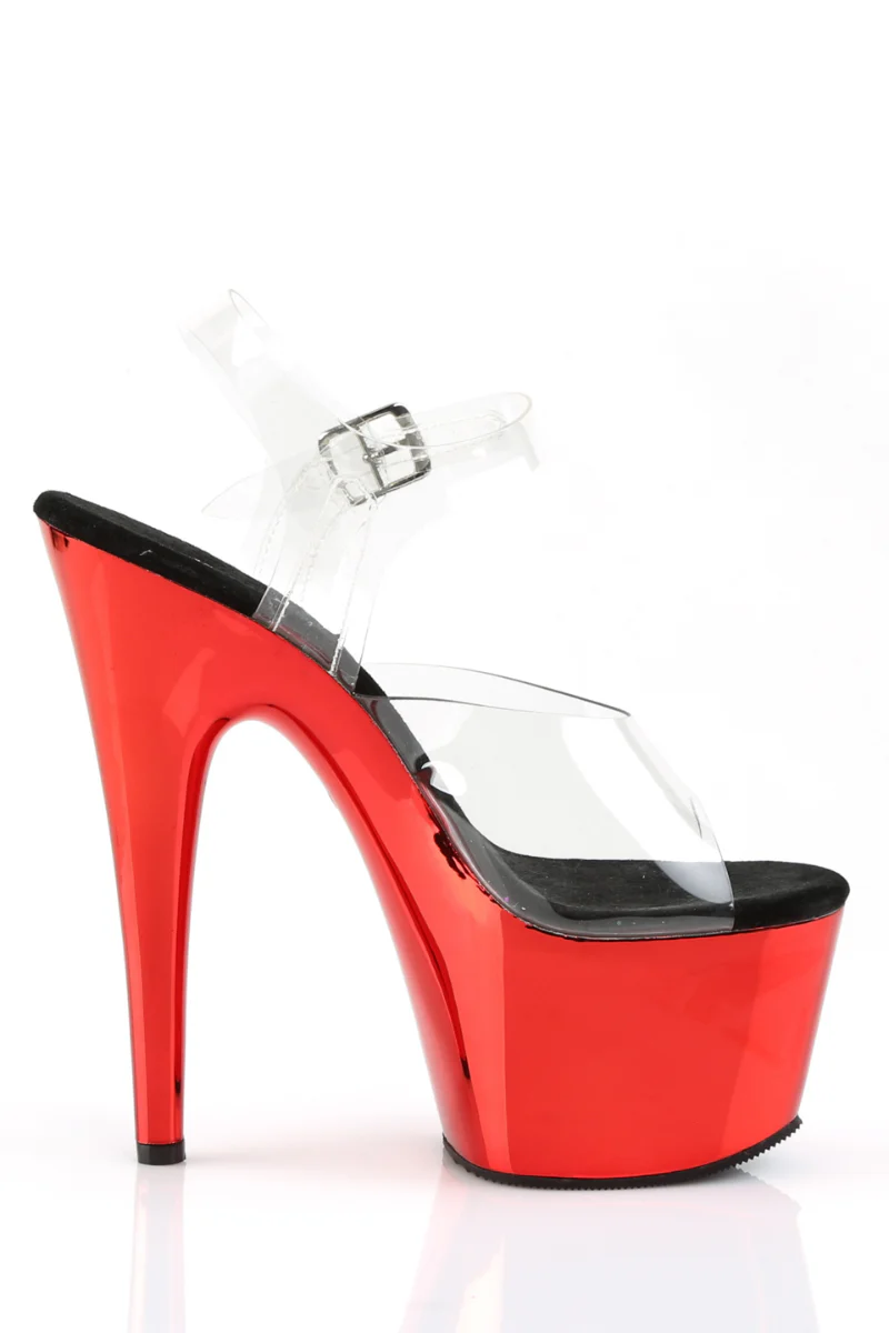 Pleaser USA Adore-708 7inch Stilettos - Black/Red Chrome