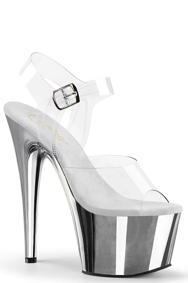 Pleaser USA Adore-708 7inch Stilettos - Silver Chrome