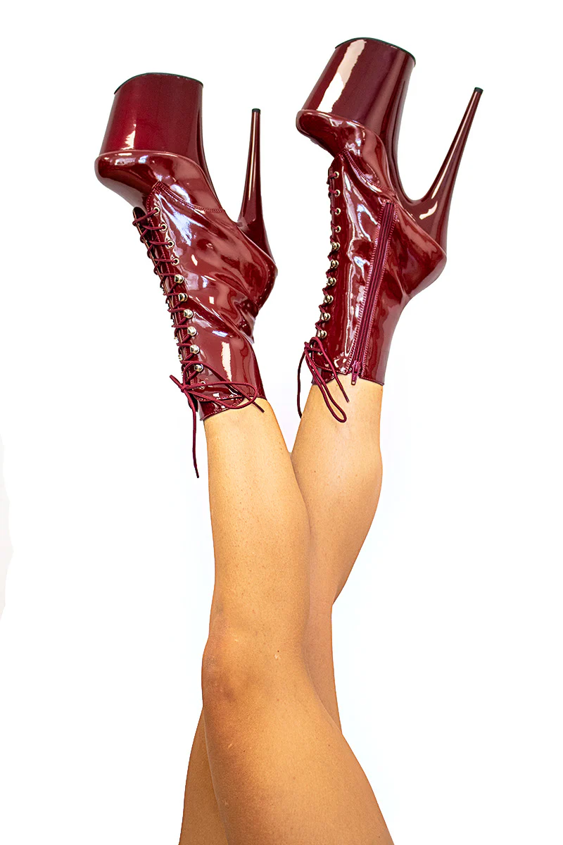 Pleaser USA Flamingo-1020 8inch Boots - Patent Burgundy - Image 2