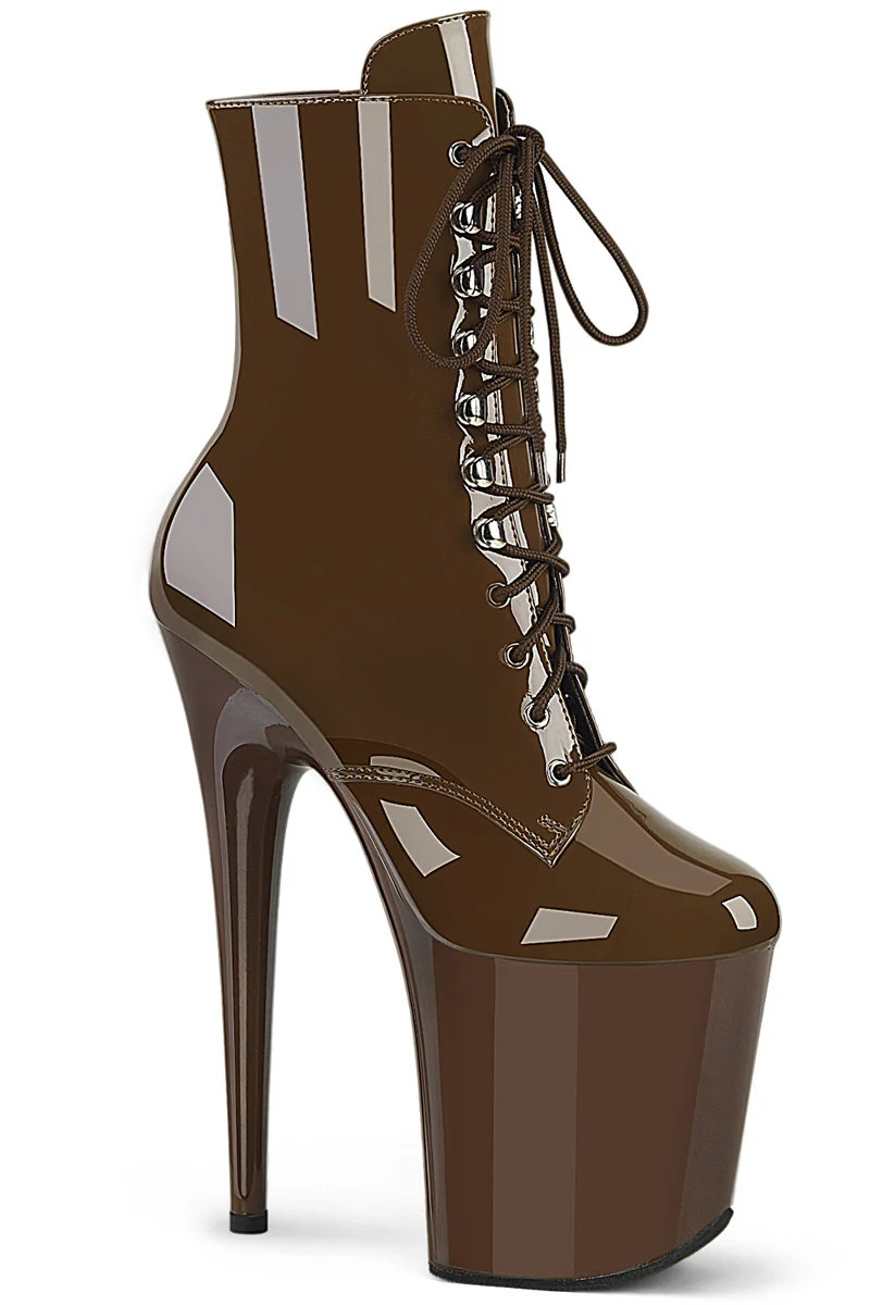 Pleaser USA Flamingo-1020 8inch Boots - Patent Mocha (UK2 ONLY)