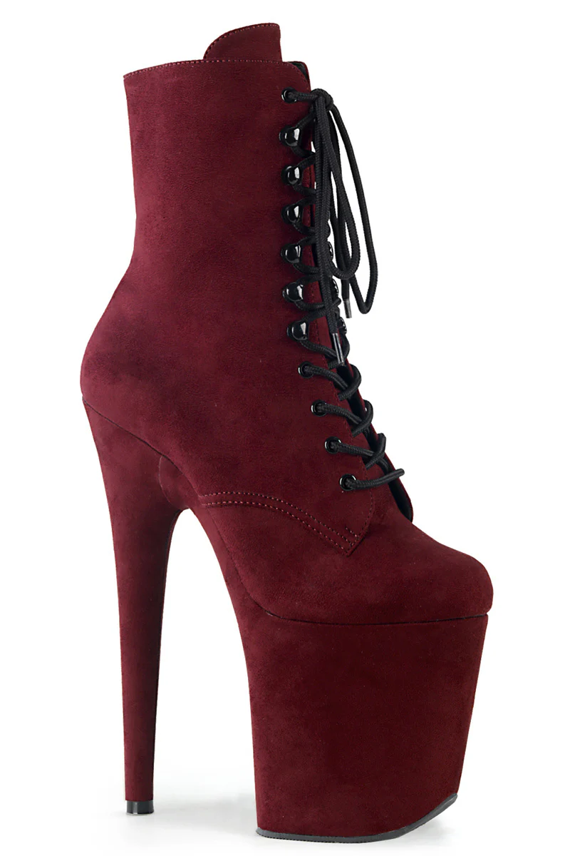Pleaser USA Flamingo-1020FS Faux Suede 8inch Boots - Burgundy