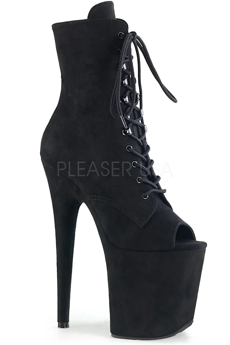 Pleaser USA Flamingo-1021FS Faux Suede 8inch Peep Toe Boots - Black