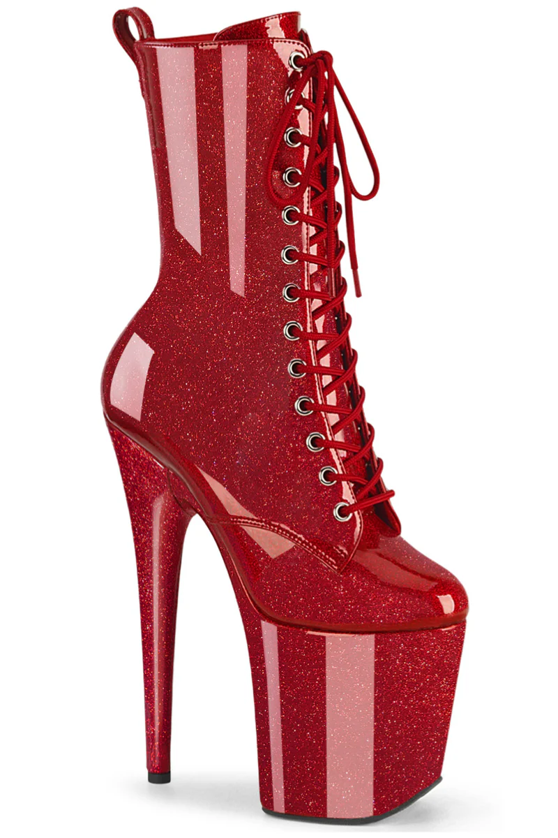 Pleaser USA Flamingo-1040GP 8inch Boots - Ruby Glitter